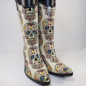 Blazin Roxx Sugar Skull Rain Boots Women's 7 Día de los Muertos Western